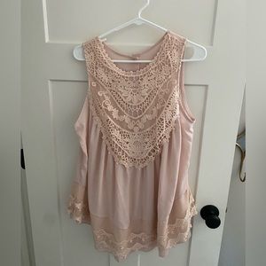 Sheer lace tank top. Blush pink size large.